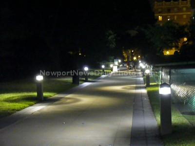 Lit Pathway into Victory Landing Park